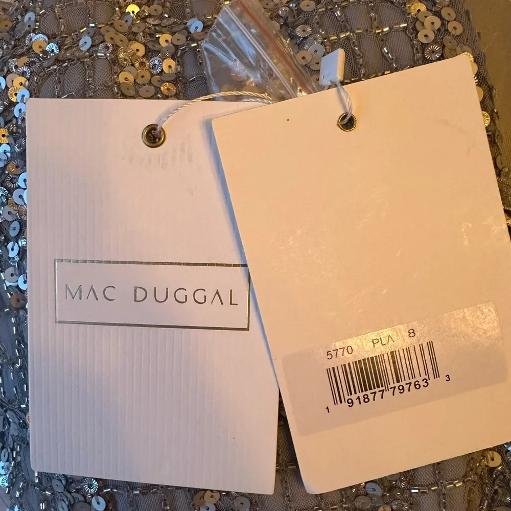 Mac Duggal BEADED SLEEVELESS TEA LENGTH SHEATH DRESS NWT Size 8 - Picture 6 of 10